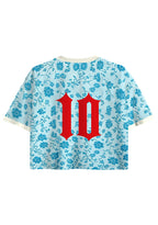 Light Blue Floral Colombia Script Cropped Jersey Shirt