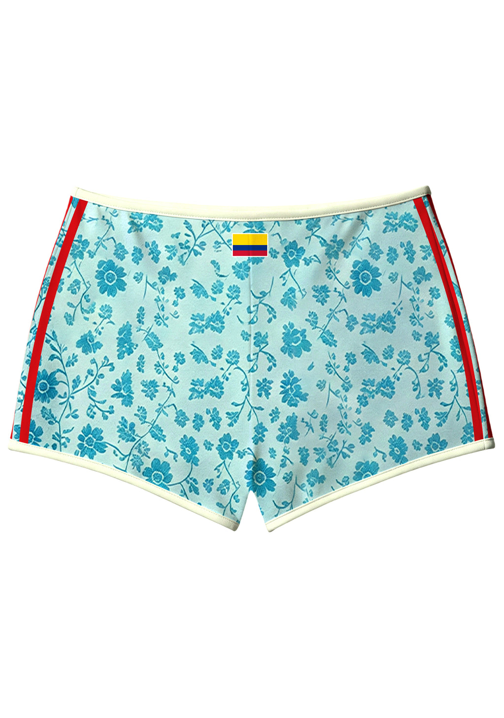 Light Blue Floral Colombia Script Booty Shorts