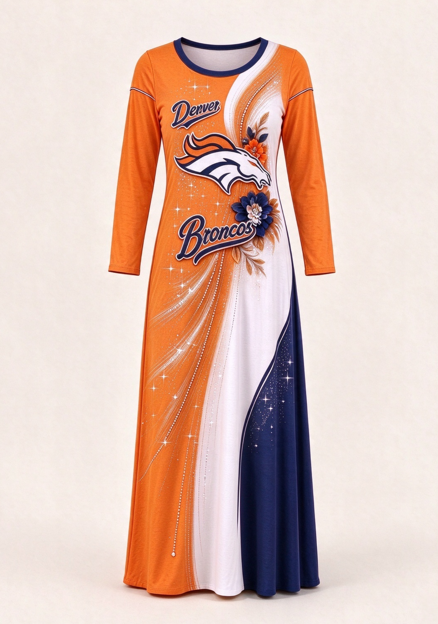 Women Denver Broncos Floral Print Long Sleeve Maxi Dress Secondary image