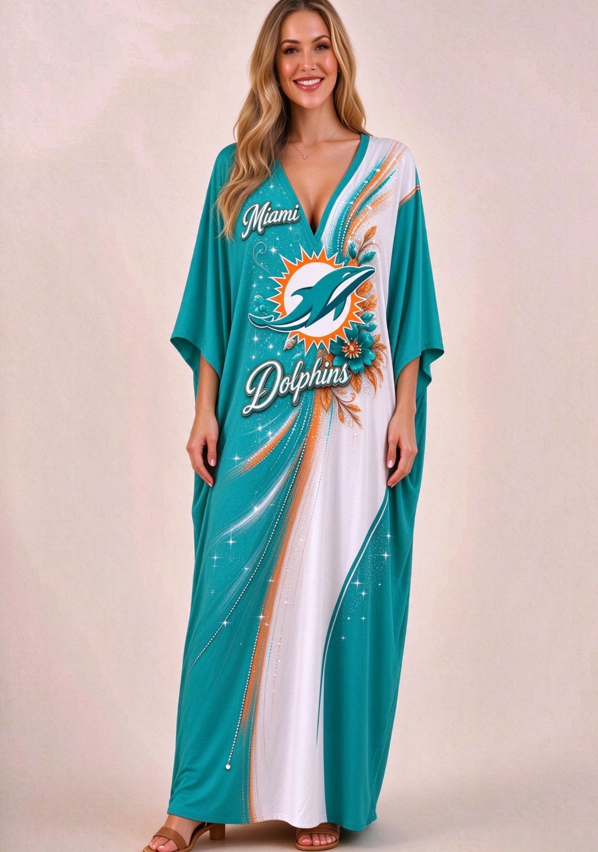 Women's Miami Dolphins Floral V-Neck Kaftan Maxi Dress Main image