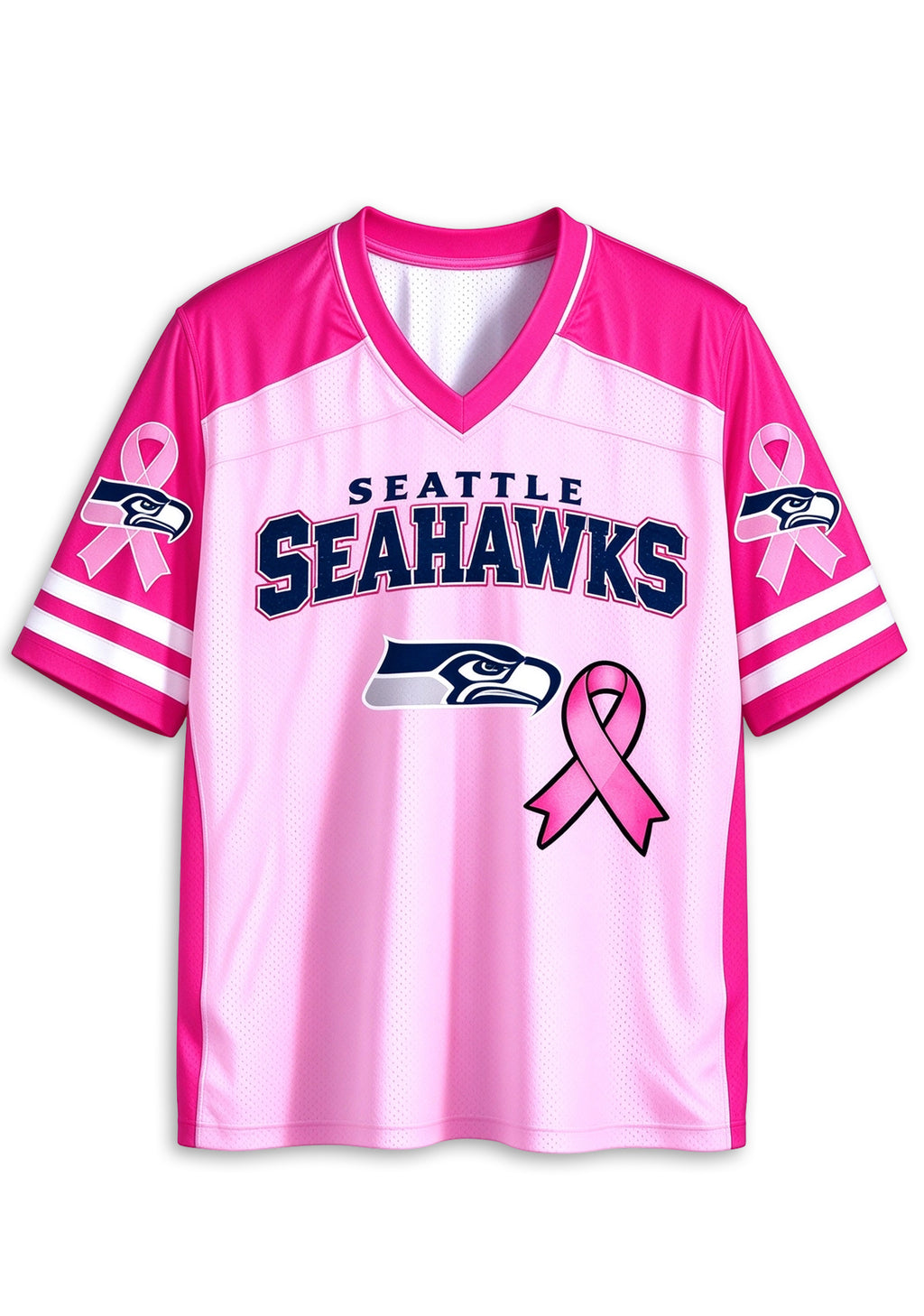 Women Seattle Seahawks Breast Cancer Awareness Pink Ribbon Mesh Jersey