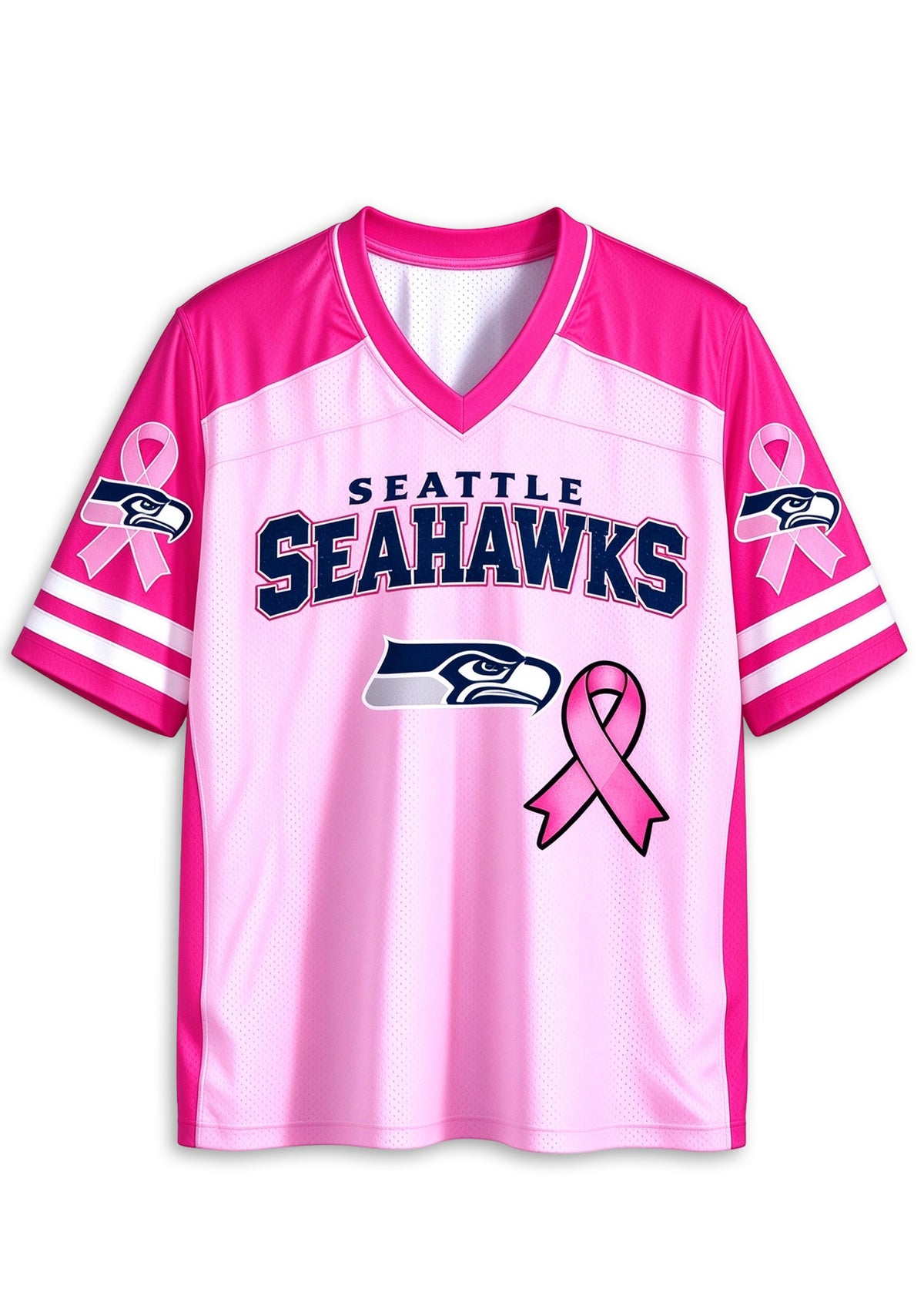 Women Seattle Seahawks Breast Cancer Awareness Pink Ribbon Mesh Jersey
