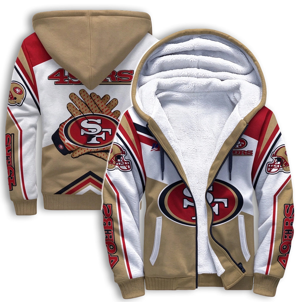 San Francisco 49ers Color Block Fleece Lined Zip Up Football Fan Hooded Jacket