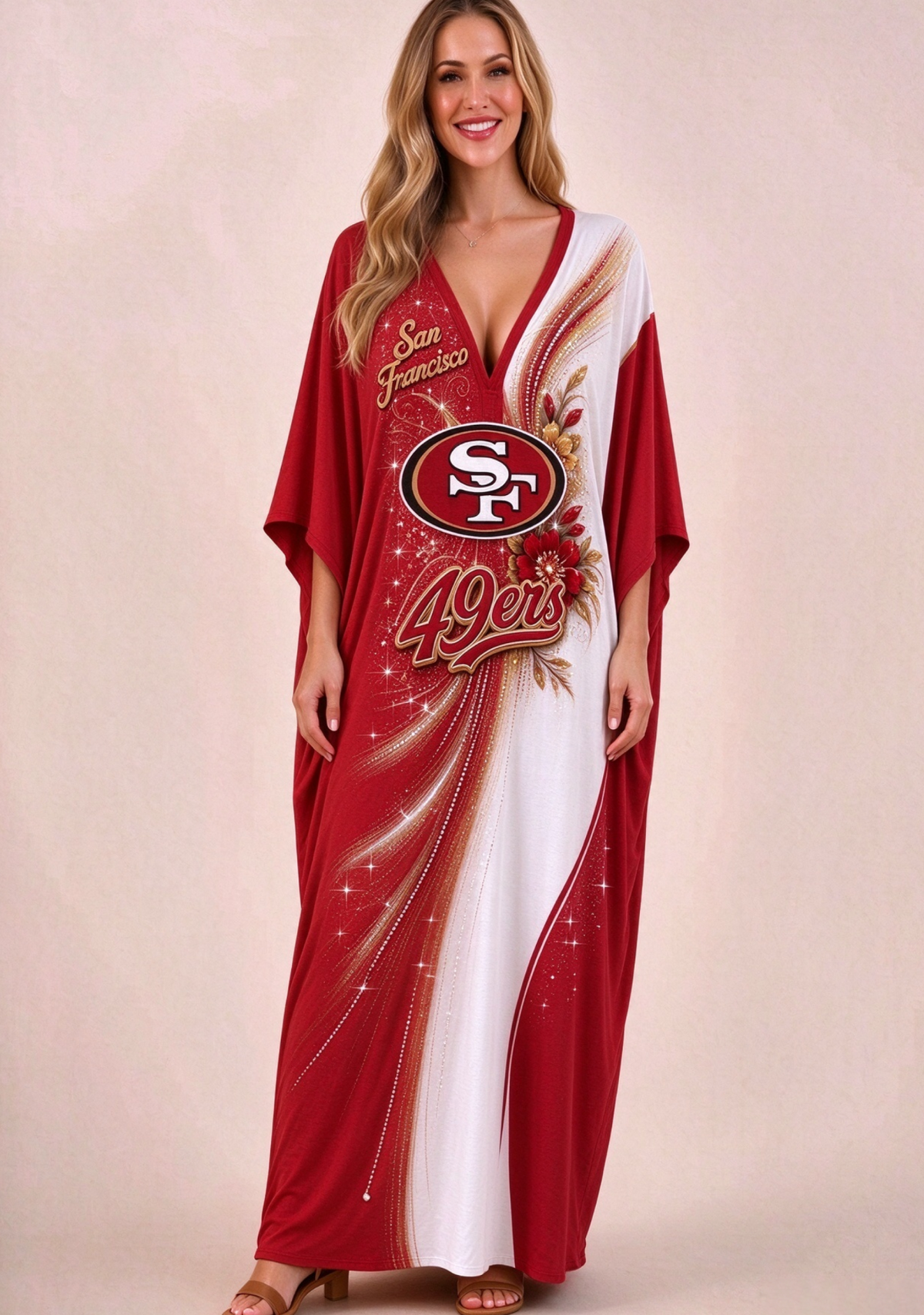 Women's San Francisco 49ers Floral V-Neck Kaftan Maxi Dress Main image
