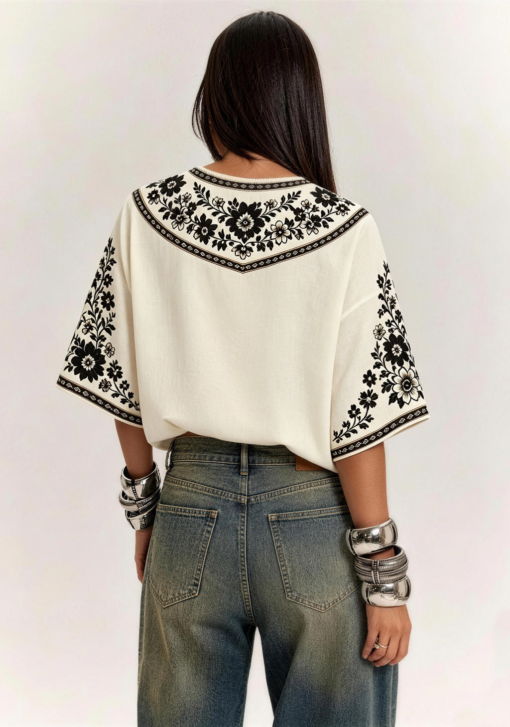 Boho Floral Border Newcastle United V-Neck Blouse