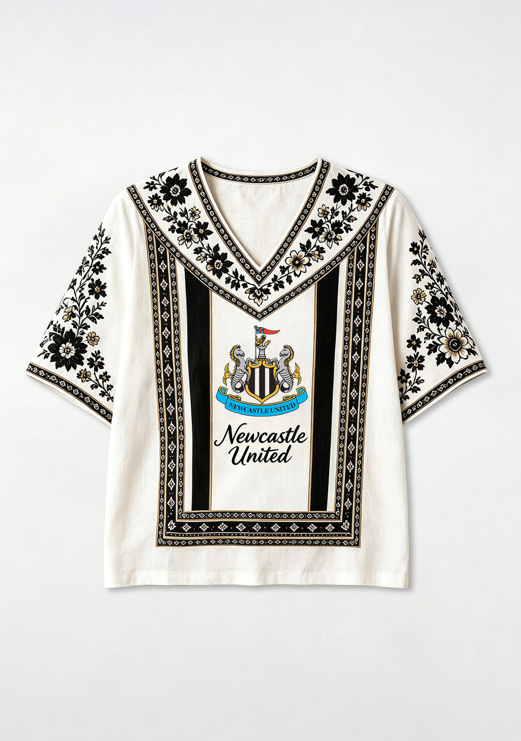 Boho Floral Border Newcastle United V-Neck Blouse