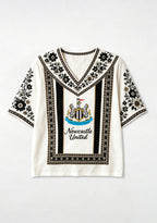 Boho Floral Border Newcastle United V-Neck Blouse