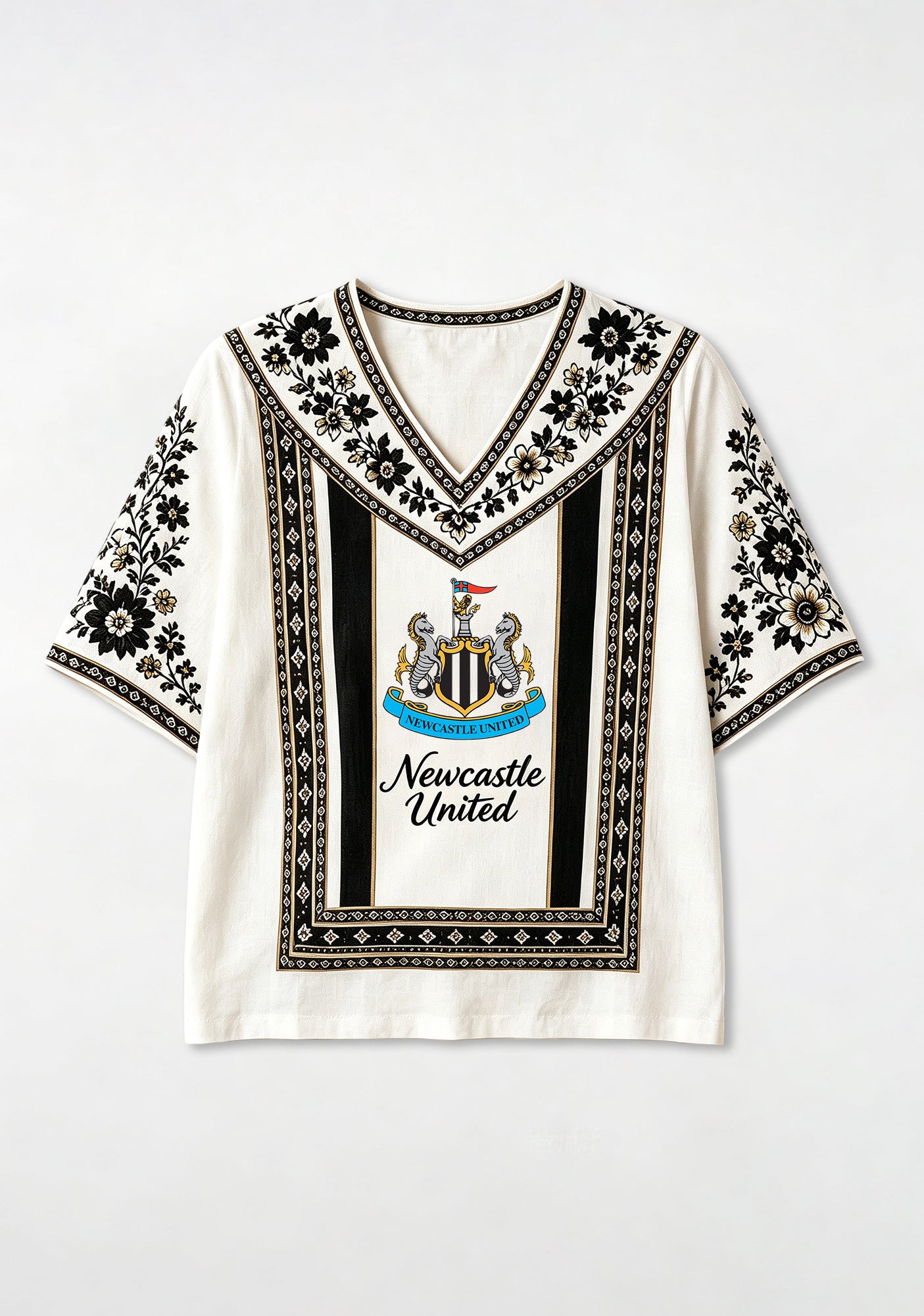 Boho Floral Border Newcastle United V-Neck Blouse