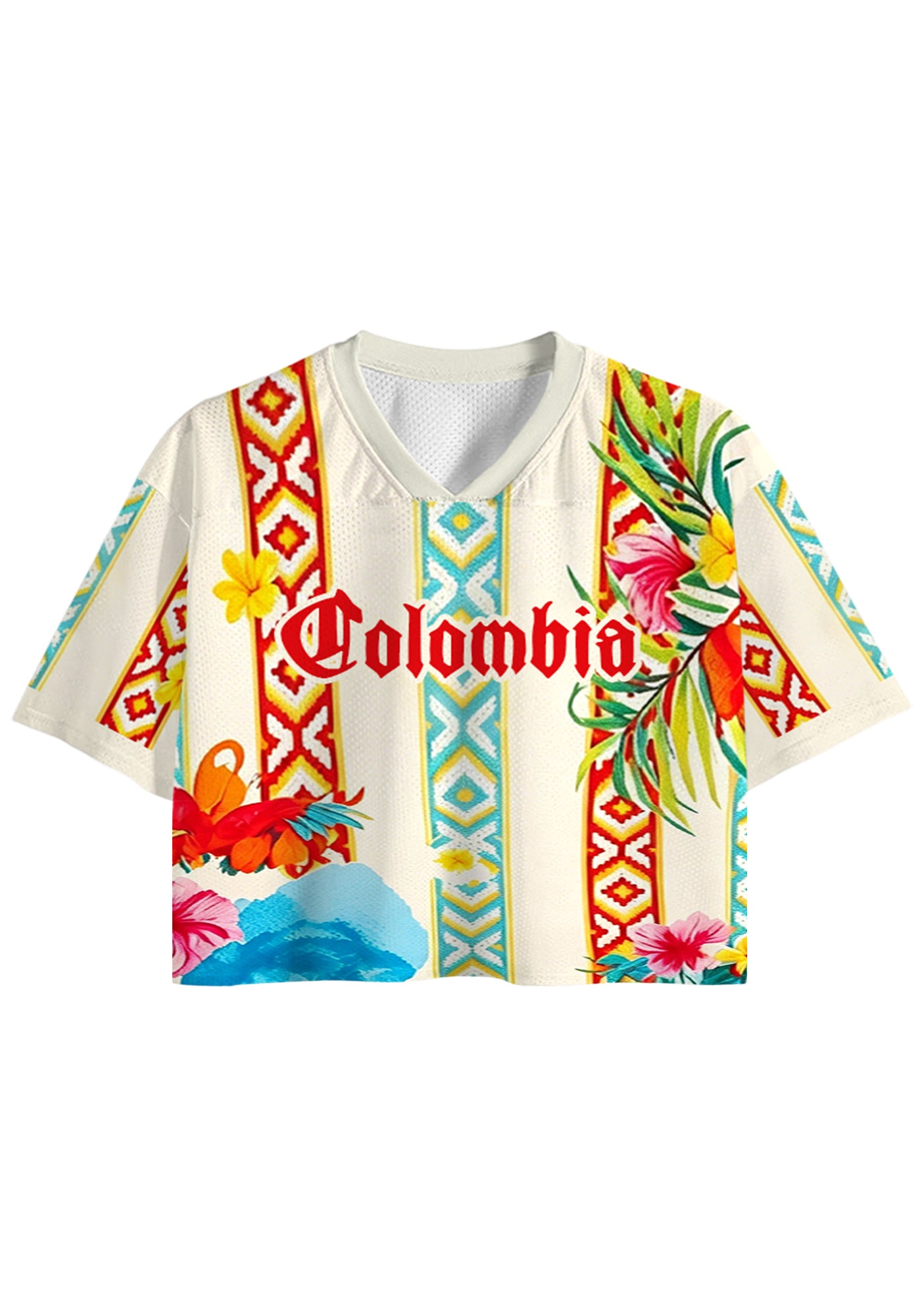 Tropical Floral Tribal Colombia Cropped Jersey Shirt Main image