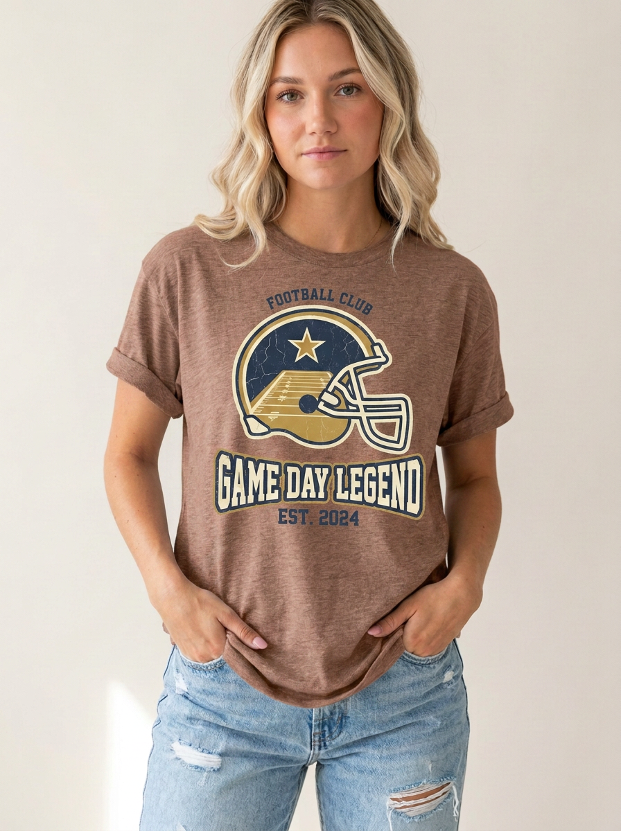 Women's Football Lover Game Day Legend Helmet Printed T-Shirt