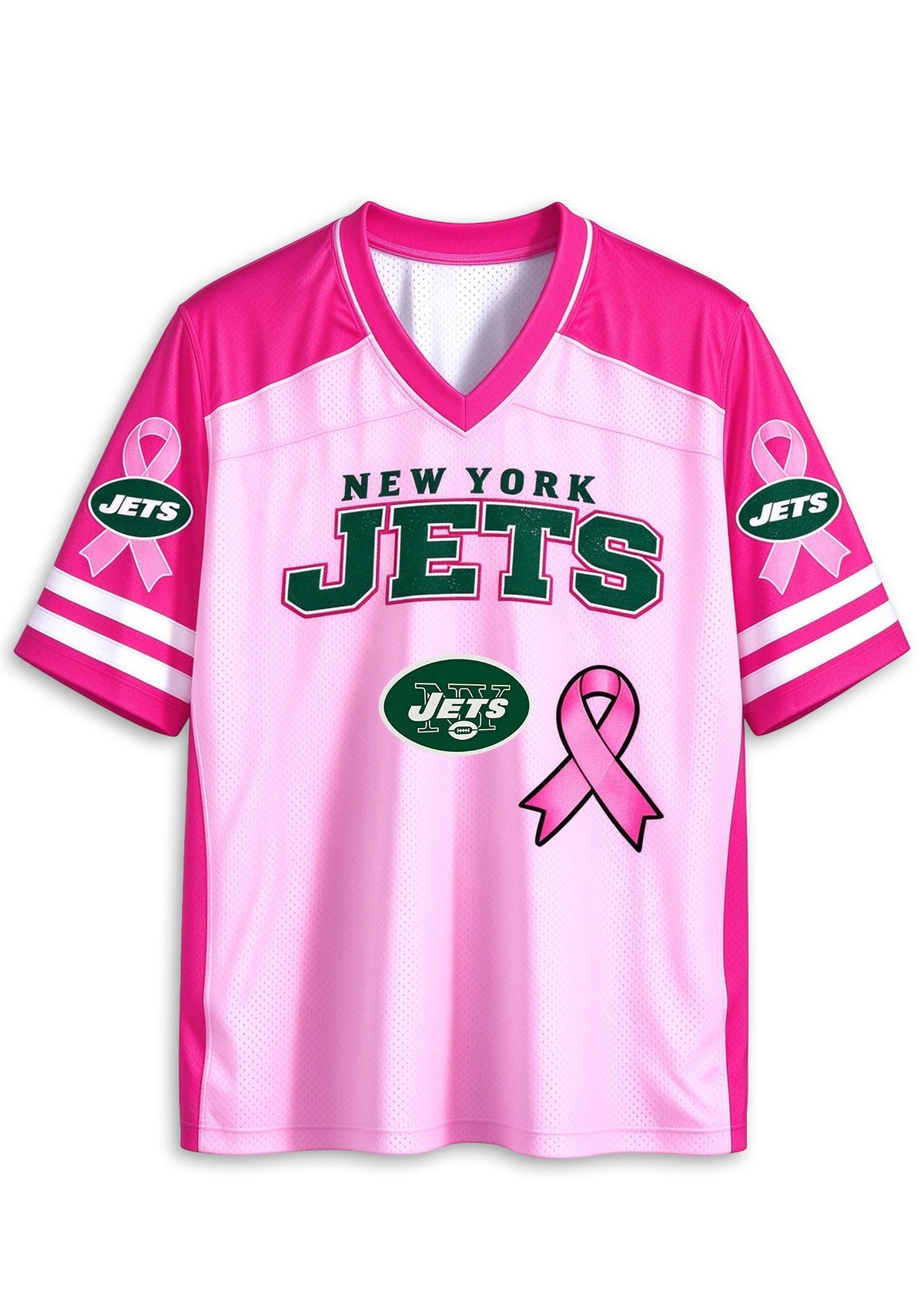 Women New York Jets Breast Cancer Awareness Pink Ribbon Mesh Jersey