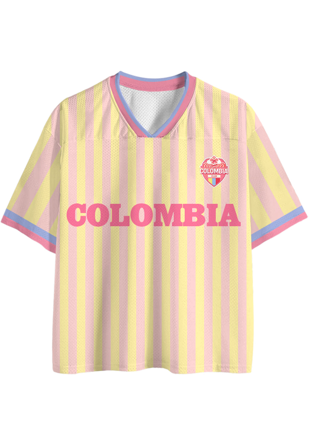 Pastel Pink Yellow Striped Colombia Mesh Jersey Shirts