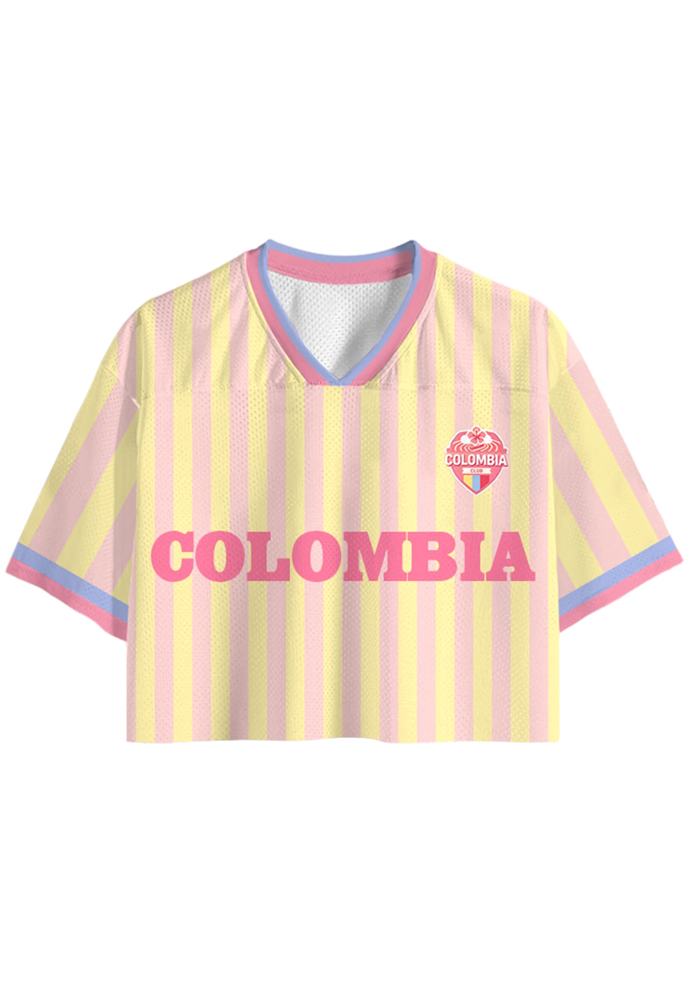 Pastel Pink Yellow Striped Colombia Cropped Jersey Shirt Main image