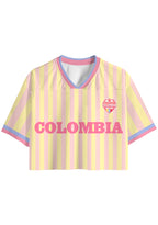 Pastel Pink Yellow Striped Colombia Cropped Jersey Shirt