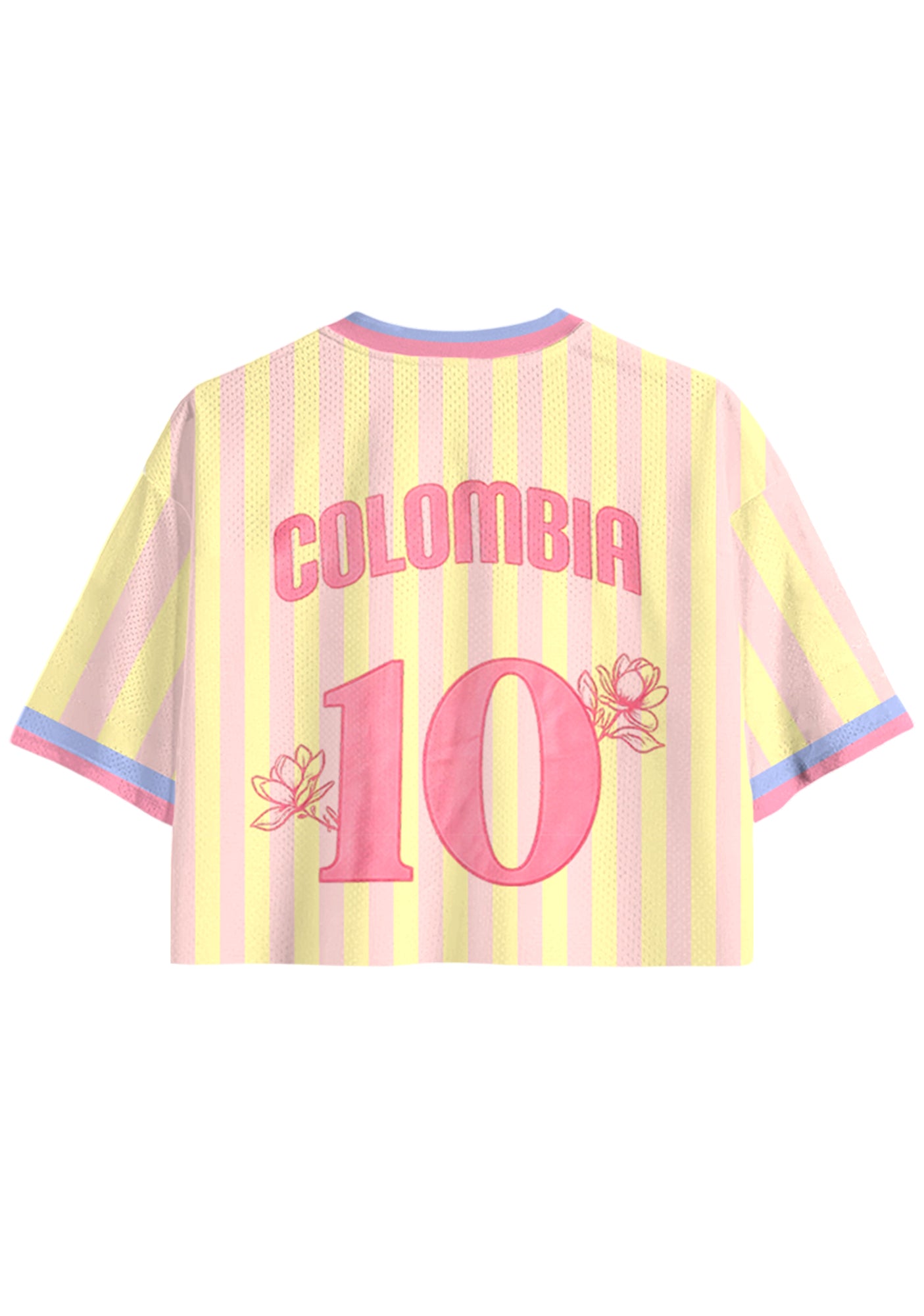 Pastel Pink Yellow Striped Colombia Cropped Jersey Shirt Secondary image