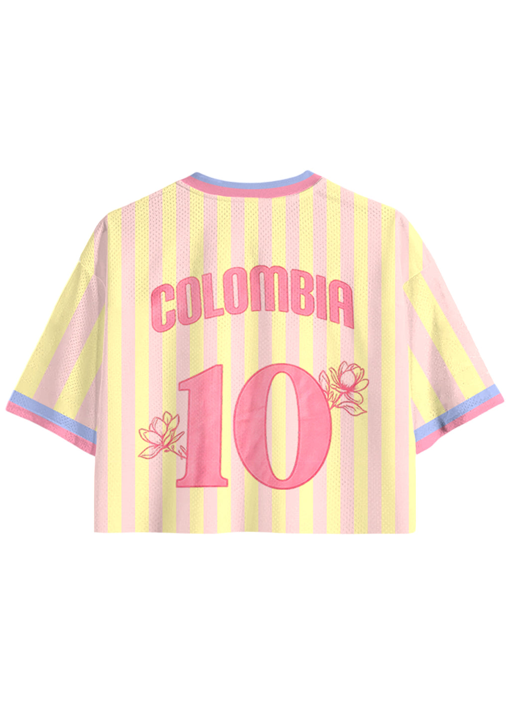 Pastel Pink Yellow Striped Colombia Cropped Jersey Shirt