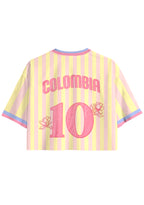 Pastel Pink Yellow Striped Colombia Cropped Jersey Shirt