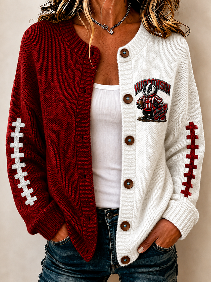 Women'S Football Printed Knitted Cardigan Main image