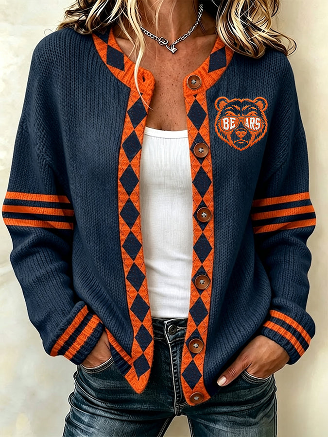 Women'S Casual Football Print Knitted Cardigan Top Main image