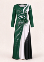 Women New York Jets Print Long Sleeve Maxi Dress