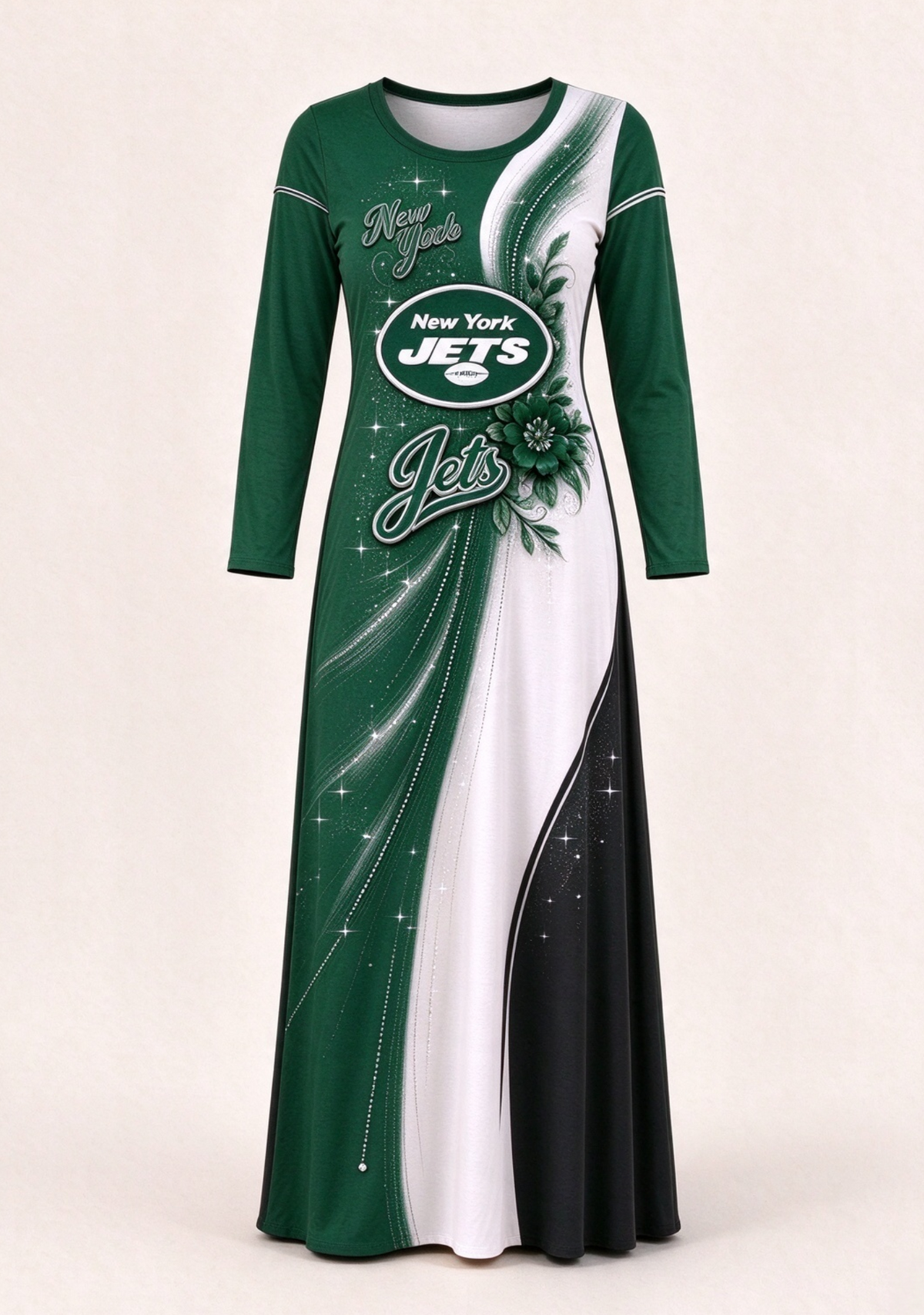 Women New York Jets Print Long Sleeve Maxi Dress