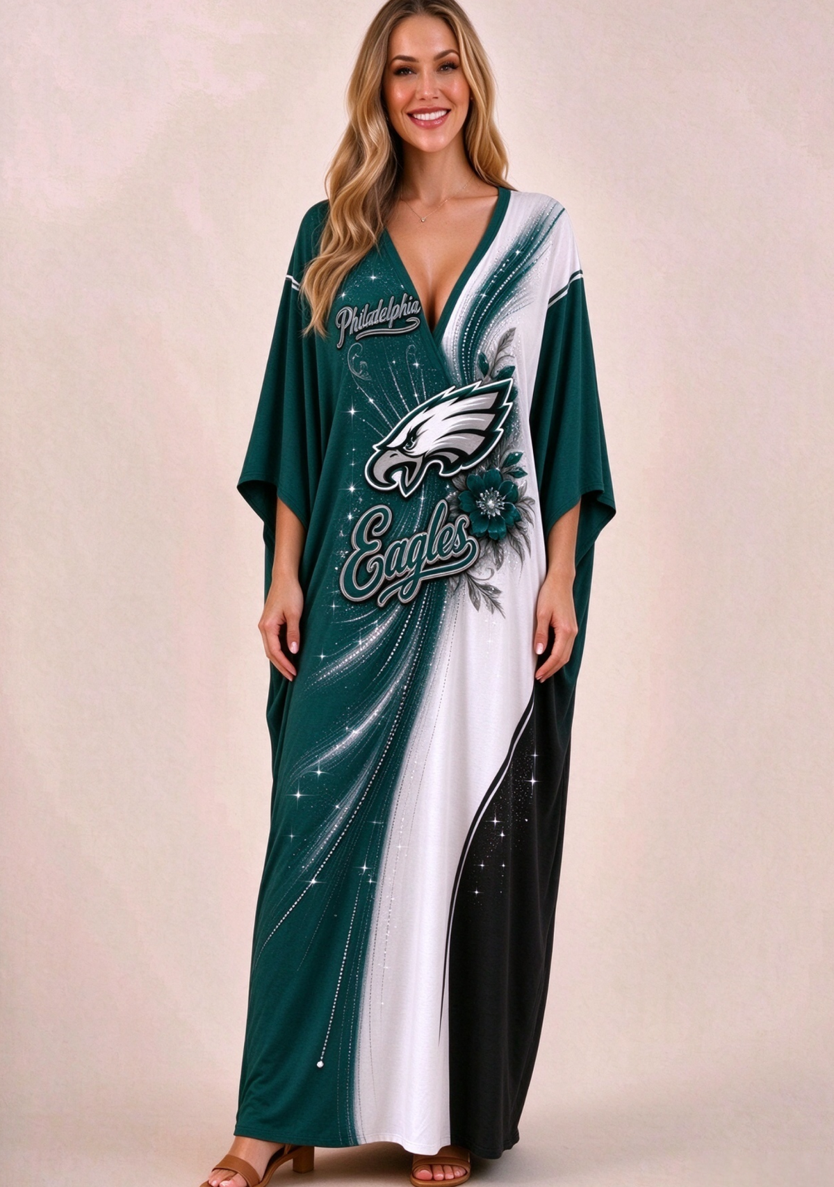 Women's Philadelphia Eagles Floral V-Neck Kaftan Maxi Dress Main image