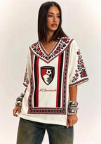 Boho Bournemouth Ethnic Floral V-Neck Blouse