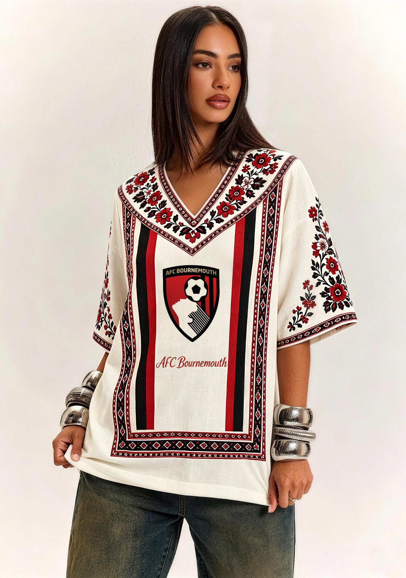 Boho Bournemouth Ethnic Floral V-Neck Blouse