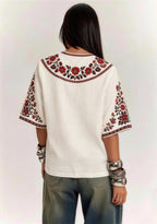 Boho Bournemouth Ethnic Floral V-Neck Blouse