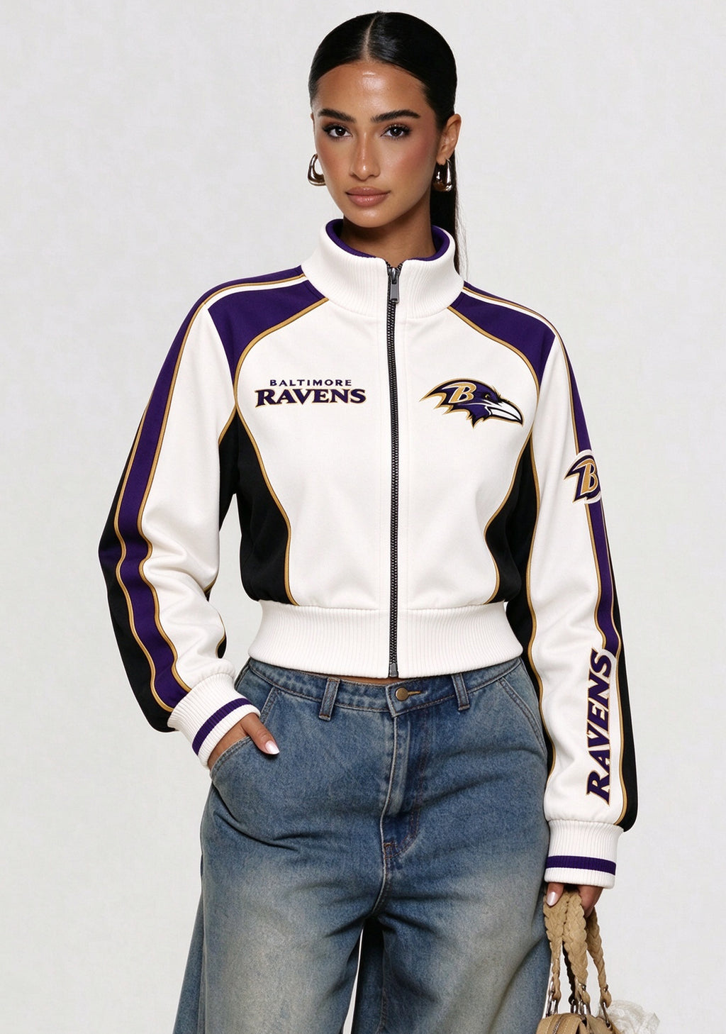 Women's Baltimore Ravens Cropped Zip Up Track Jacket