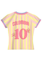 Pastel Pink Yellow Striped Colombia Baby Tee