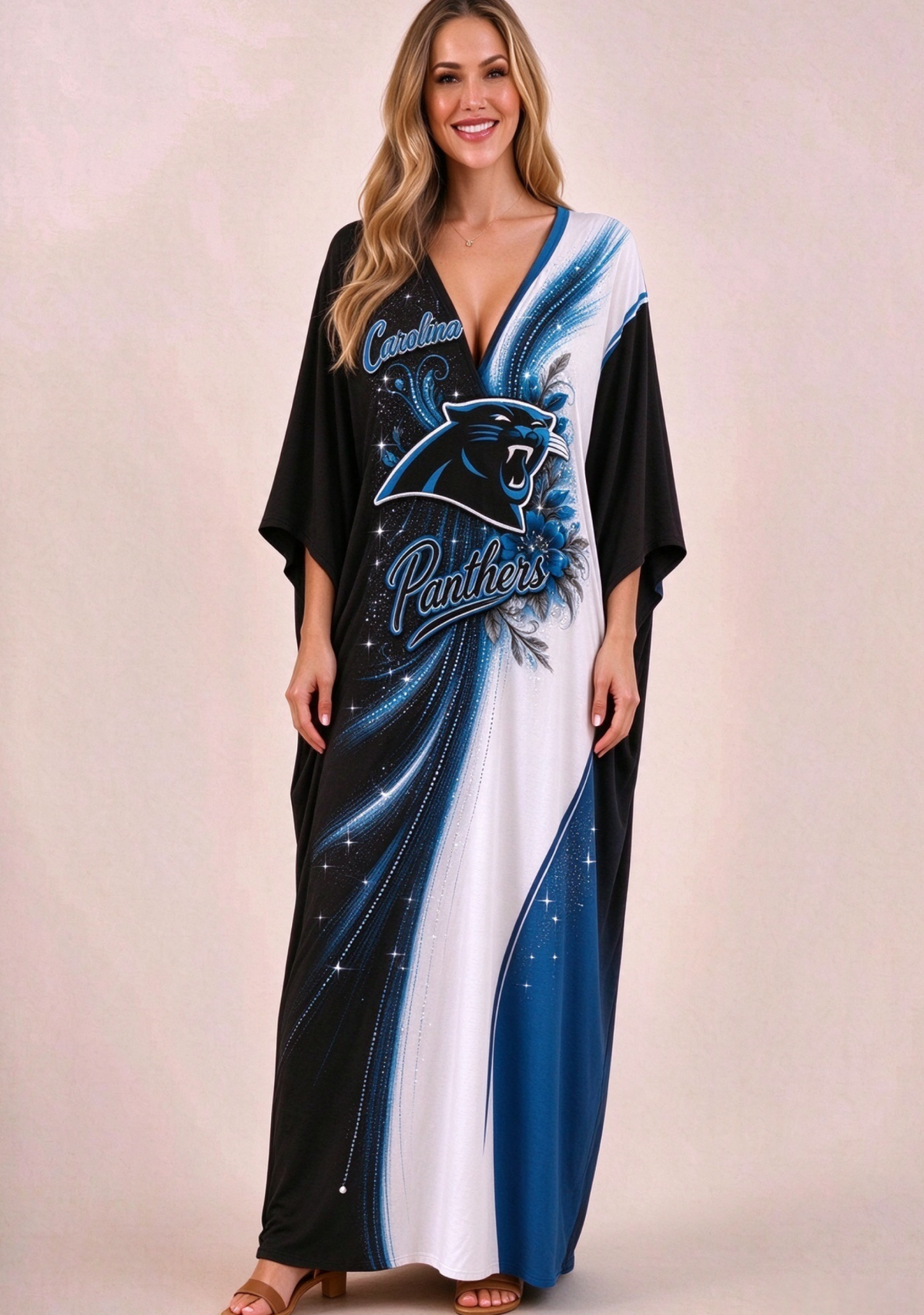 Women's Carolina Panthers Floral V-Neck Kaftan Maxi Dress Main image