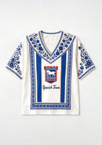 Boho Ipswich Town Folk Floral V-Neck Blouse