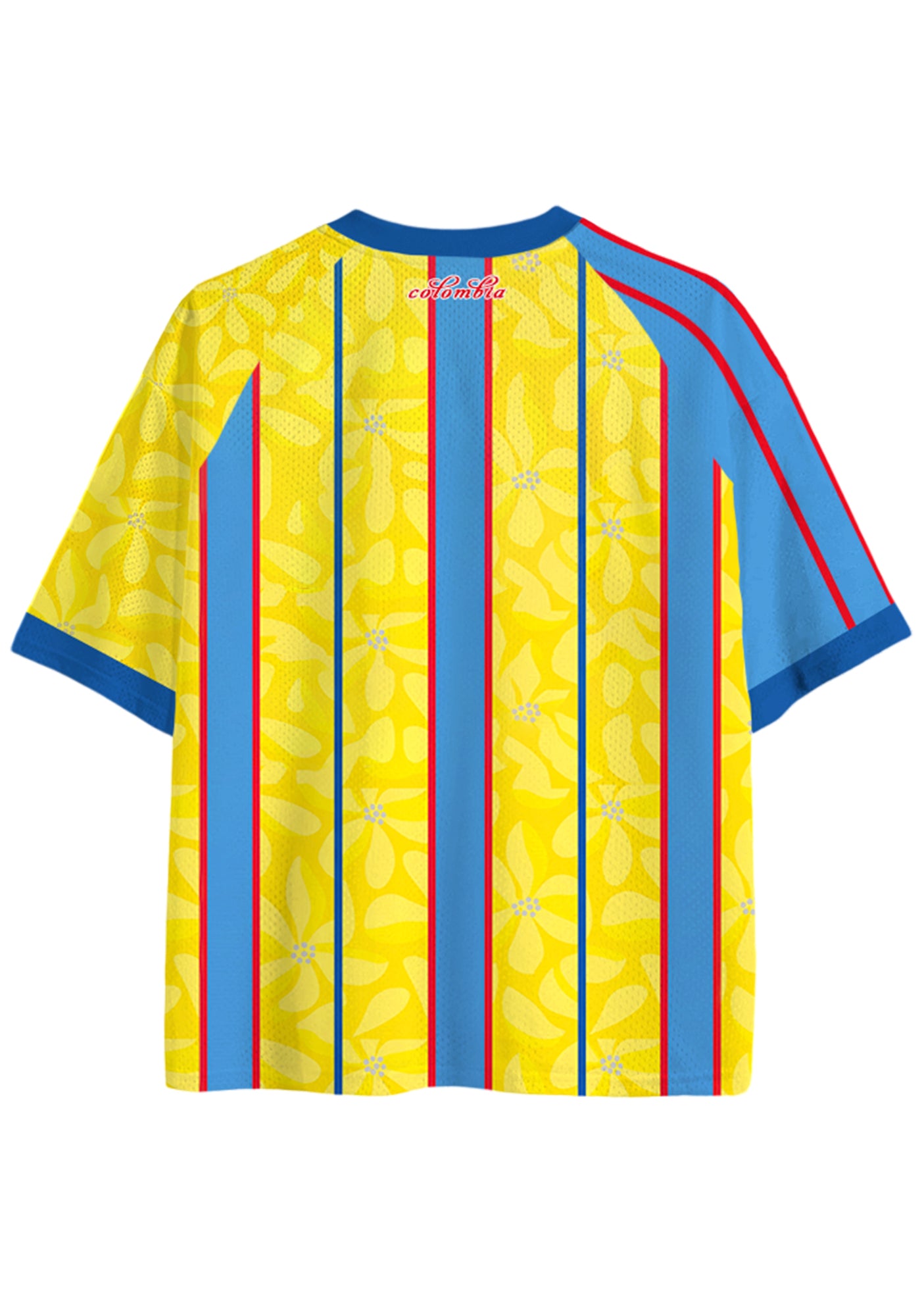 Bright Yellow Floral Blue Red Vertical Stripe Mesh Jersey Shirts Secondary image