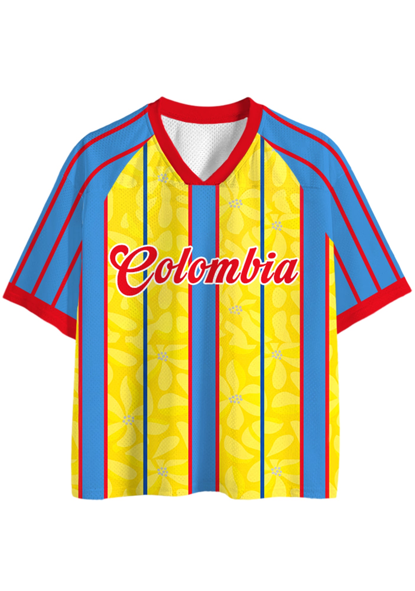 Red Trim Colombia Floral Stripe Mesh Jersey Shirts Main image