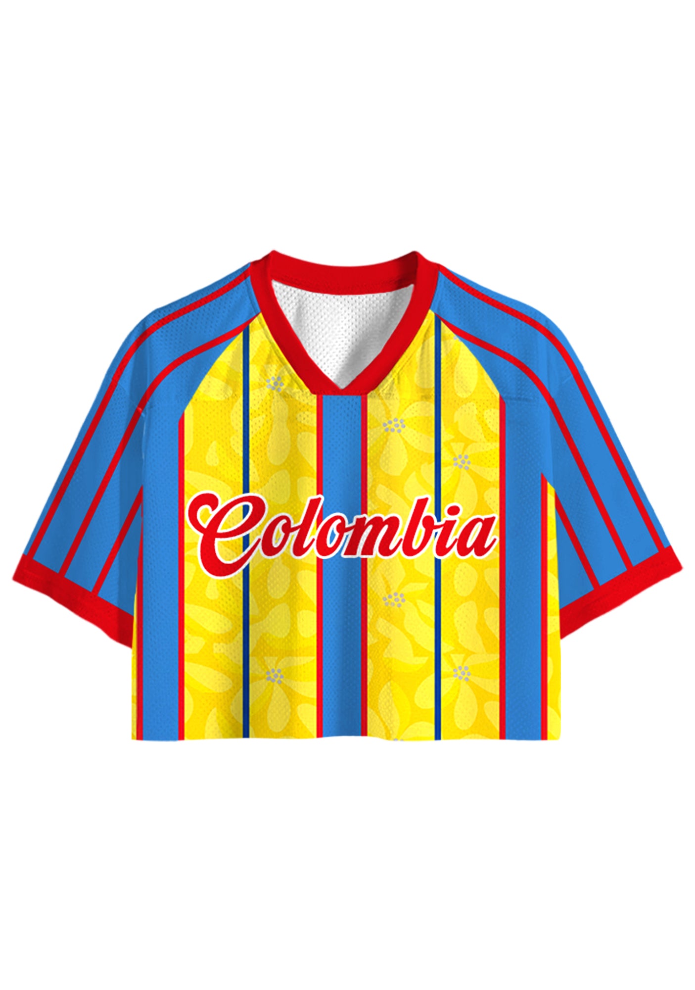 Red Trim Colombia Floral Stripe Cropped Jersey Shirt Main image