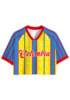 Red Trim Colombia Floral Stripe Cropped Jersey Shirt