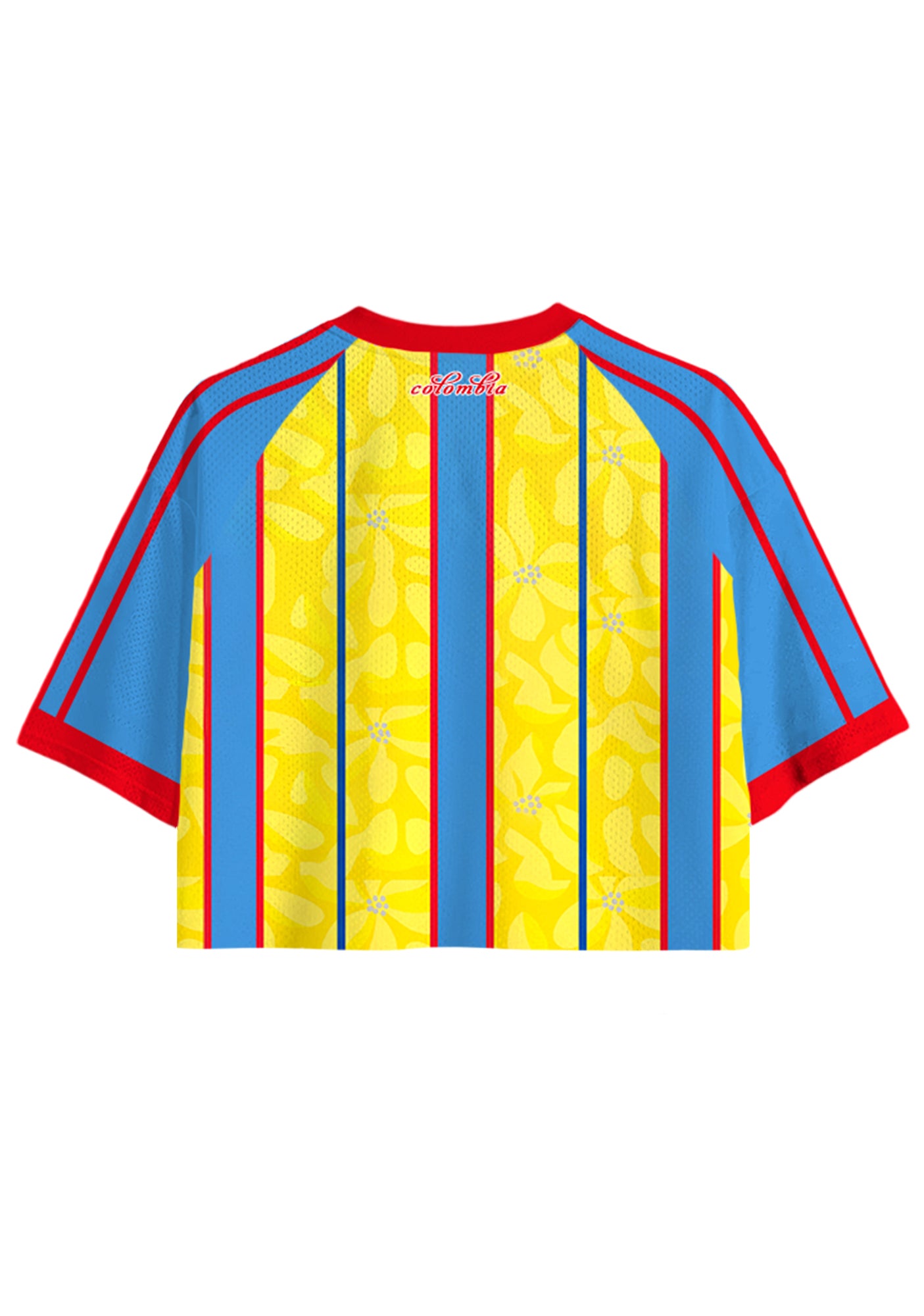 Red Trim Colombia Floral Stripe Cropped Jersey Shirt Secondary image