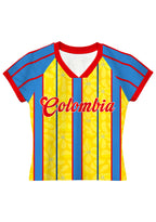 Red Trim Colombia Floral Stripe Baby Tee