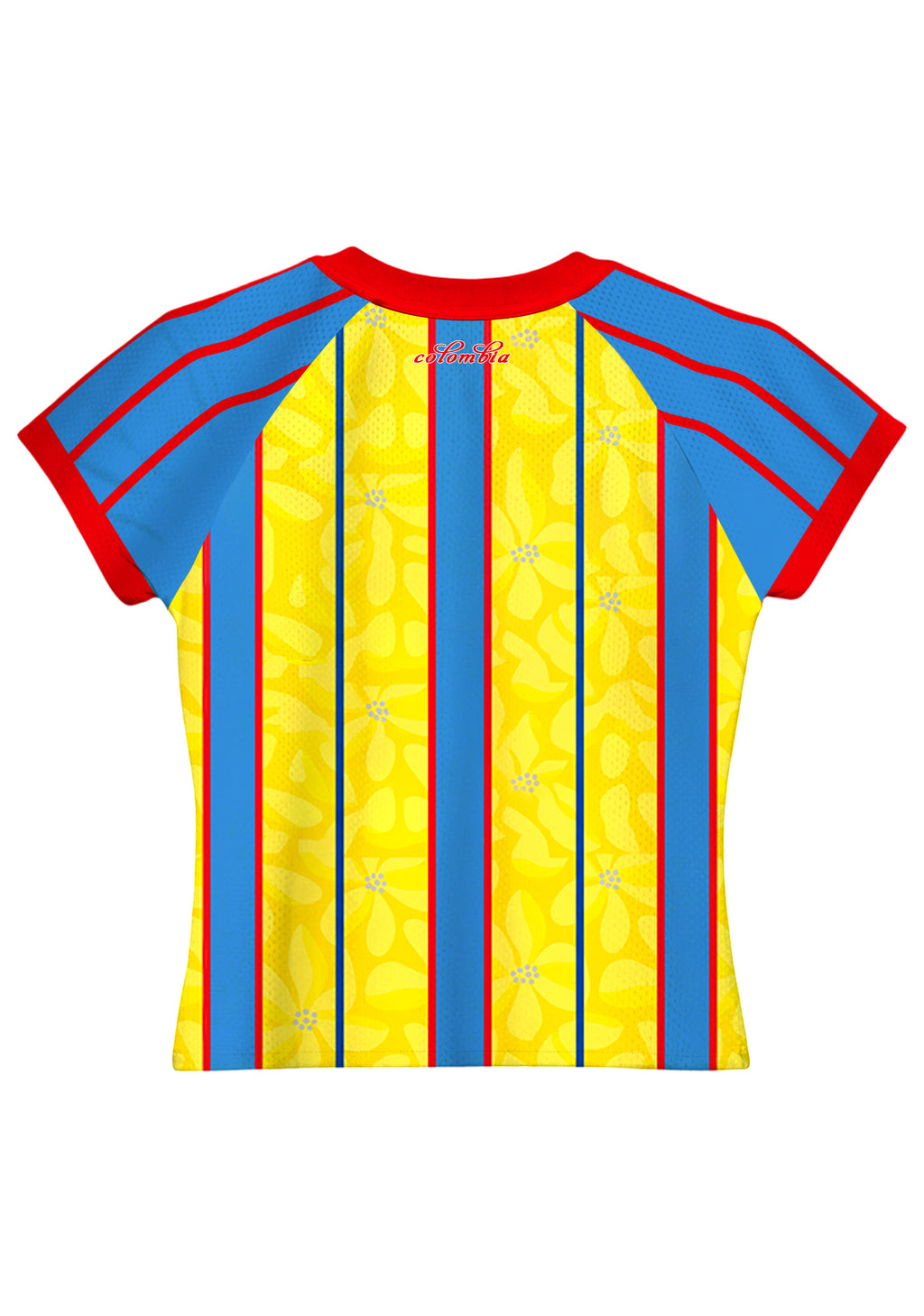 Red Trim Colombia Floral Stripe Baby Tee