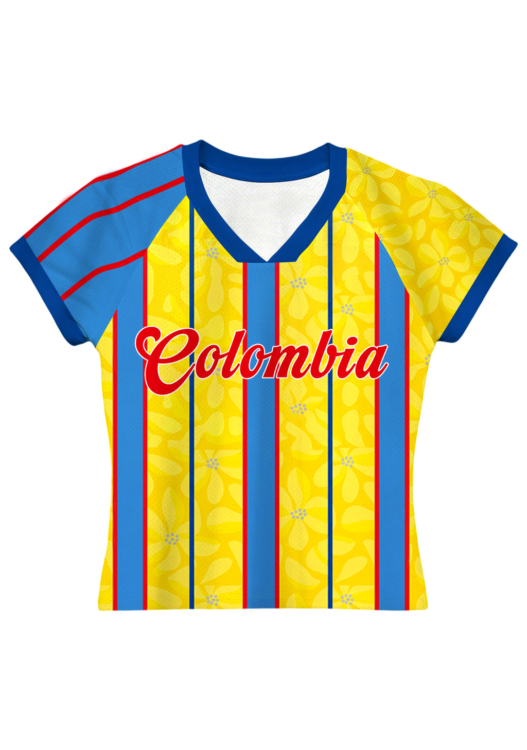 Bright Yellow Floral Blue Red Vertical Stripe Baby Tee