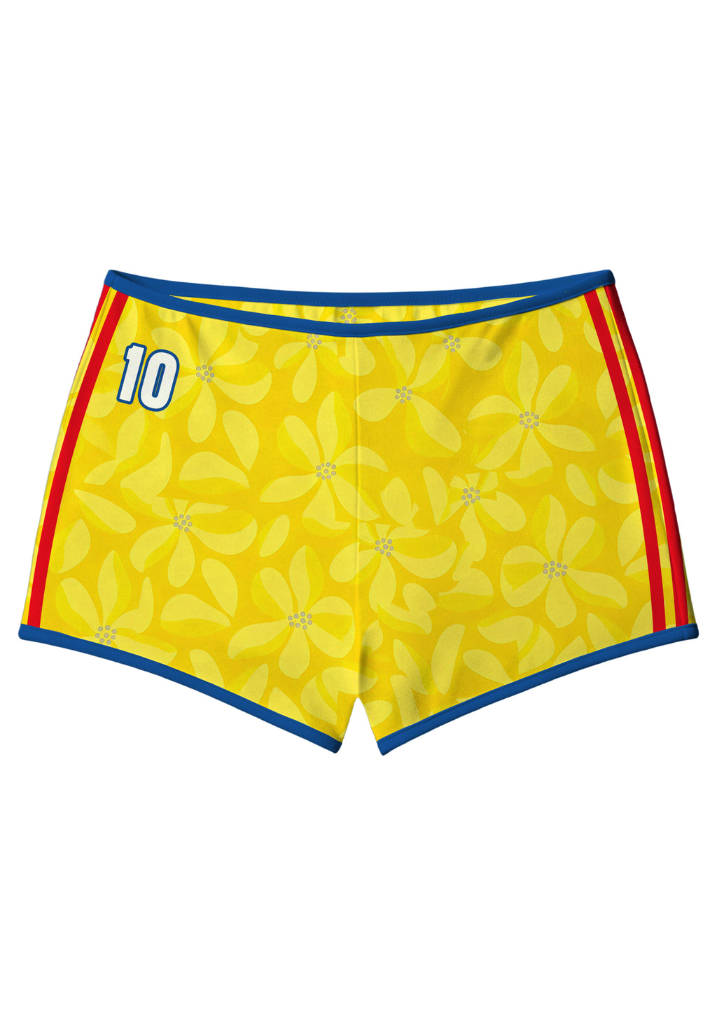 Bright Yellow Floral Blue Red Vertical Stripe Booty Shorts