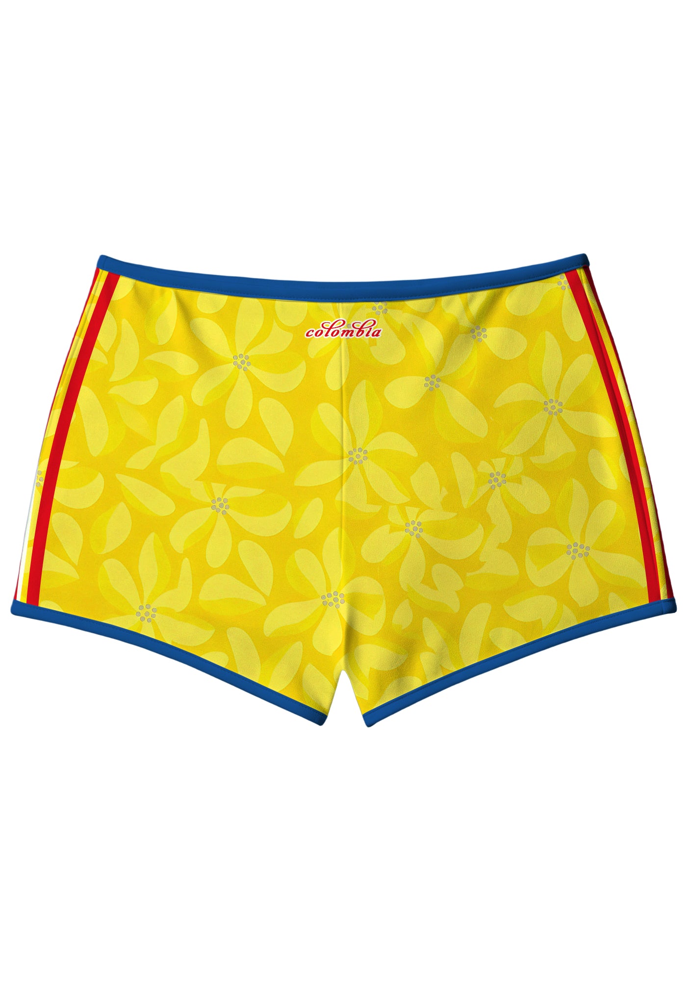Bright Yellow Floral Blue Red Vertical Stripe Booty Shorts Secondary image