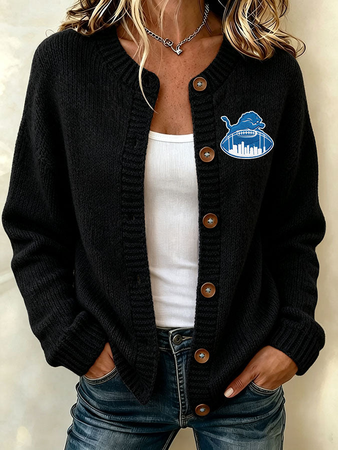 Women'S Football Printed Knitted Cardigan