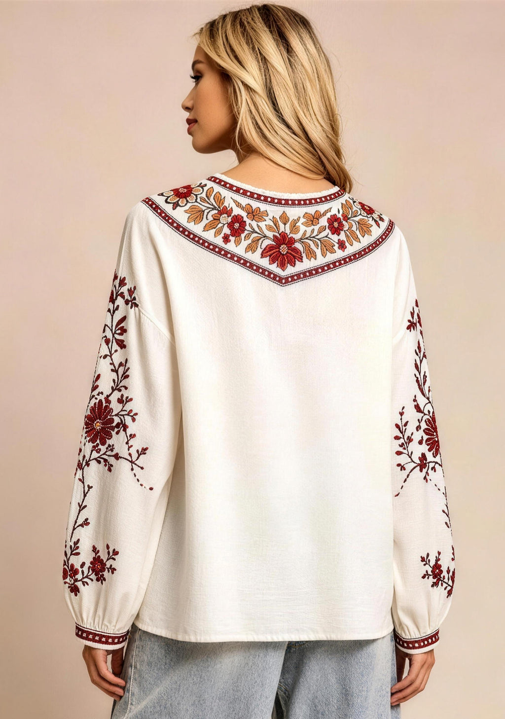 Women's San Francisco 49ers Boho Floral Printed V-Neck Long Sleeve Shirt