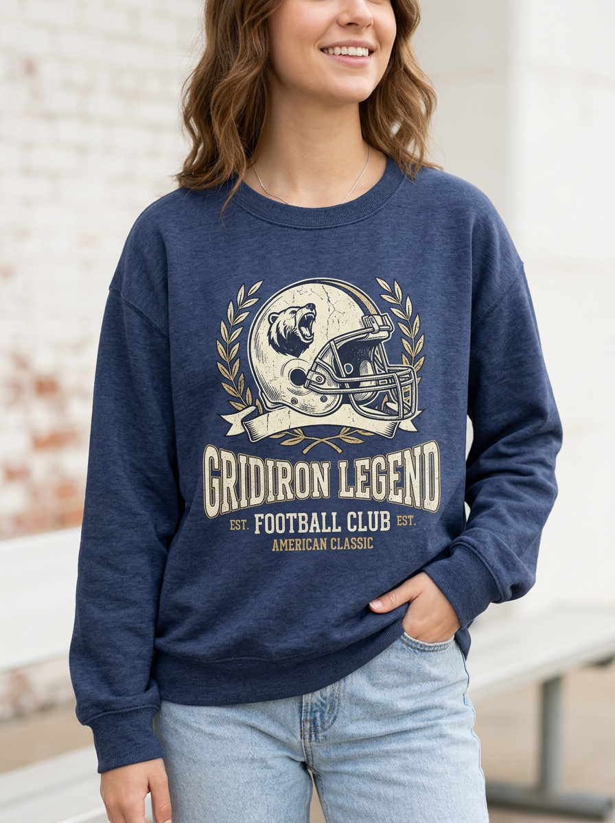 Unisex Gridiron Legend Bear Helmet Printed Long-Sleeve T-Shirt