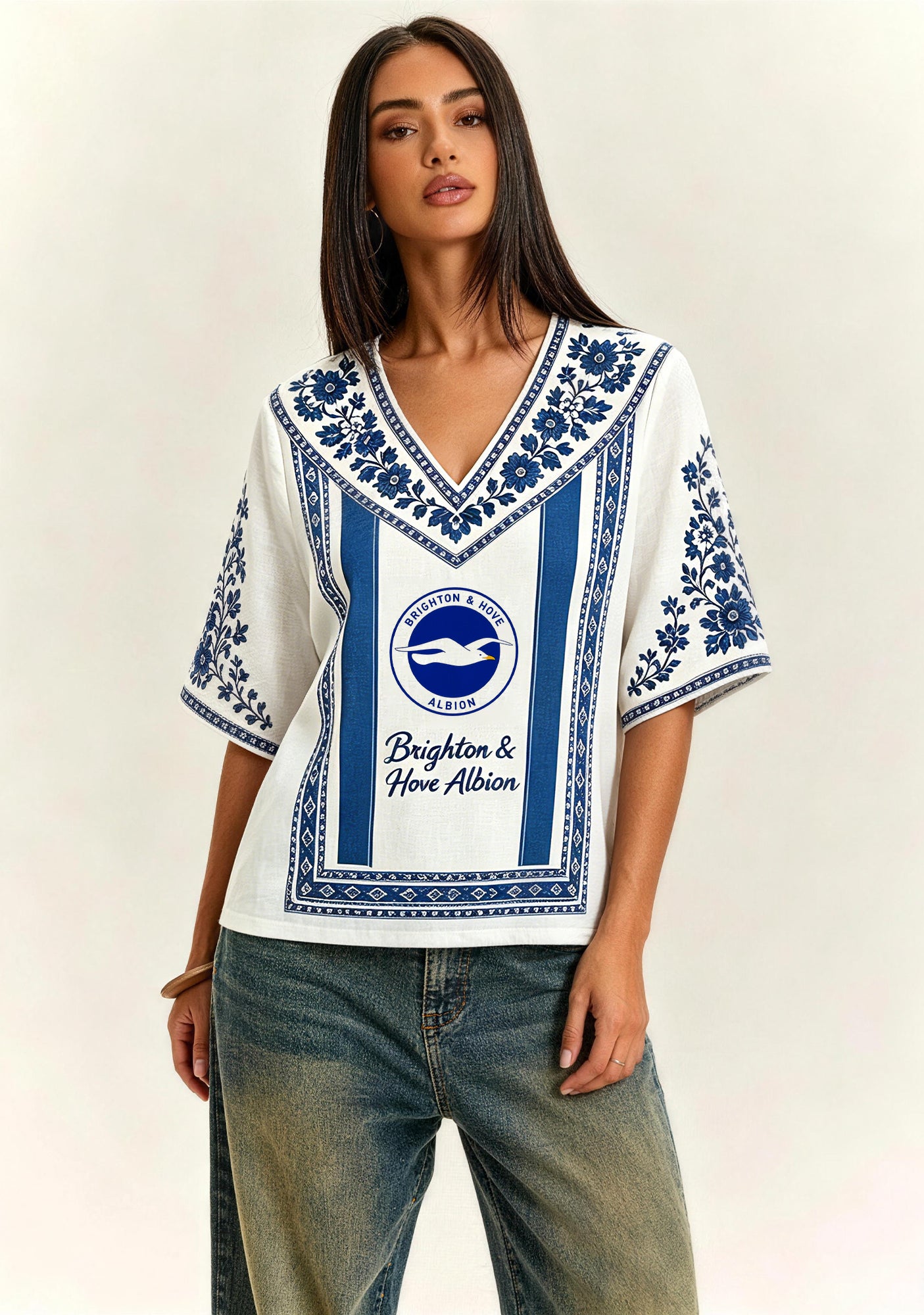 Boho Brighton & Hove Albion Crest Floral V-Neck Blouse Main image