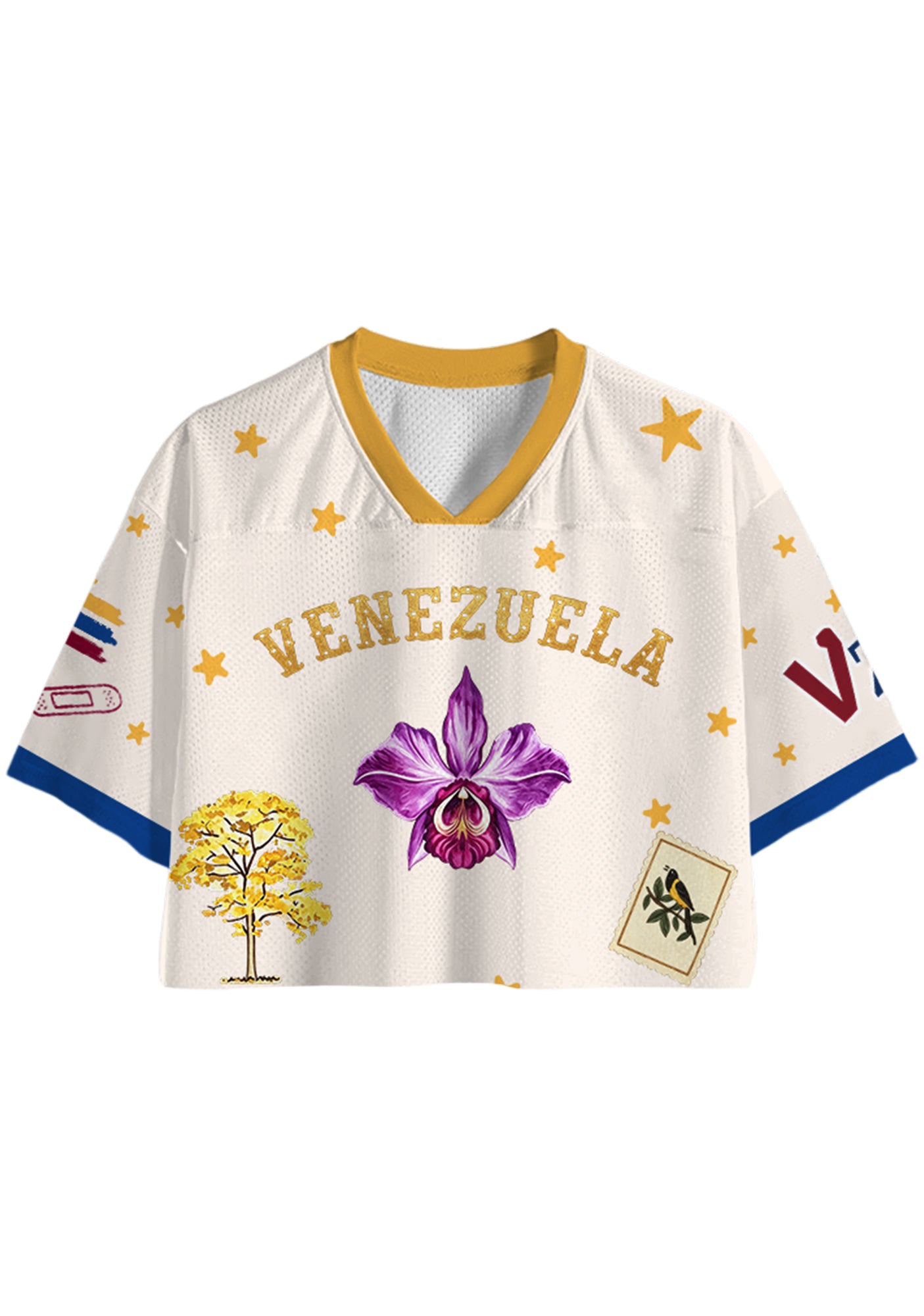 Venezuela National Orchid Yellow Star Tree Bird Stamp Cropped Jersey Shirt Main image