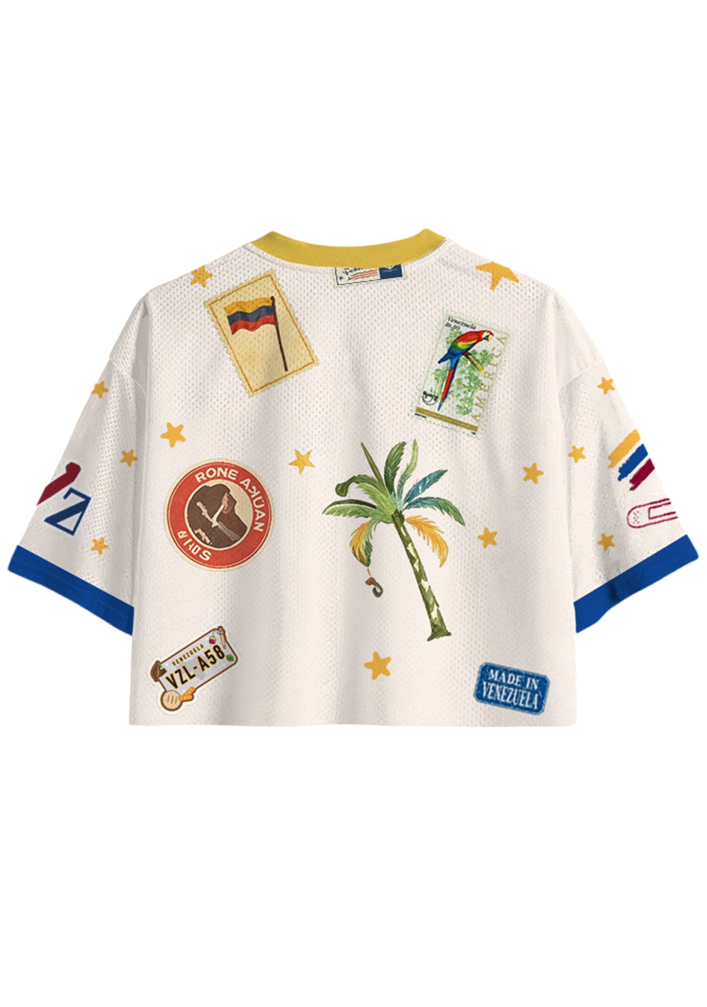 Venezuela National Orchid Yellow Star Tree Bird Stamp Cropped Jersey Shirt Secondary image
