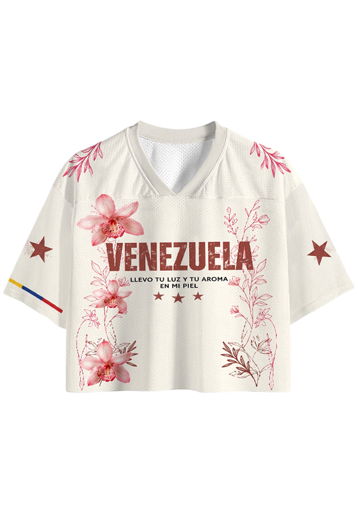 Venezuela Pink Floral Orchid Graphic Cropped Jersey Shirt Main image